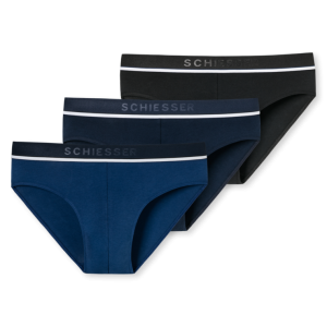 Schiesser heren slips 3-pack 95/5 stretch cotton – blauw-zwart