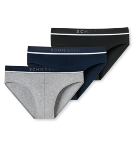 Schiesser heren slips 3-pack 95/5 stretch cotton – blauw-zwart-grijs