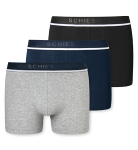 Schiesser heren shorts 3-pack 95/5 stretch cotton – blauw-zwart-grijs