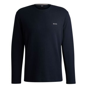 BOSS Heren PyjamaShirt Langemouw – Blauw wafelstructuur