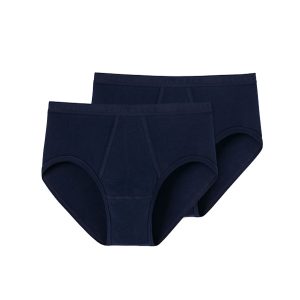 SCHIESSER heren 2-pack sportslip met voorsluiting – original feinripp – navy